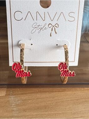 Ole Miss Gold Earrings with Red Enamel Logo by Canvas Style